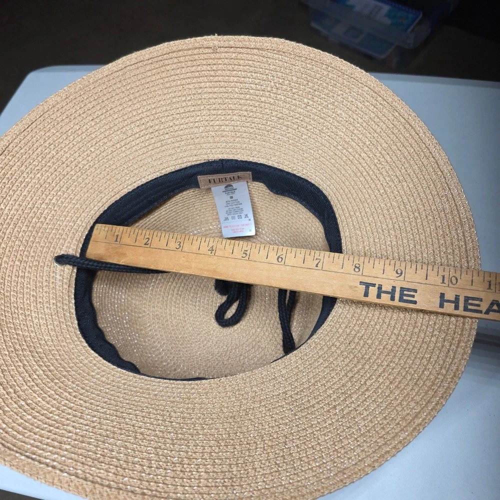 FURTALK Womens Straw Sun Hat Tan Wide‎ Brim Adjustable Chin Strap Size M
